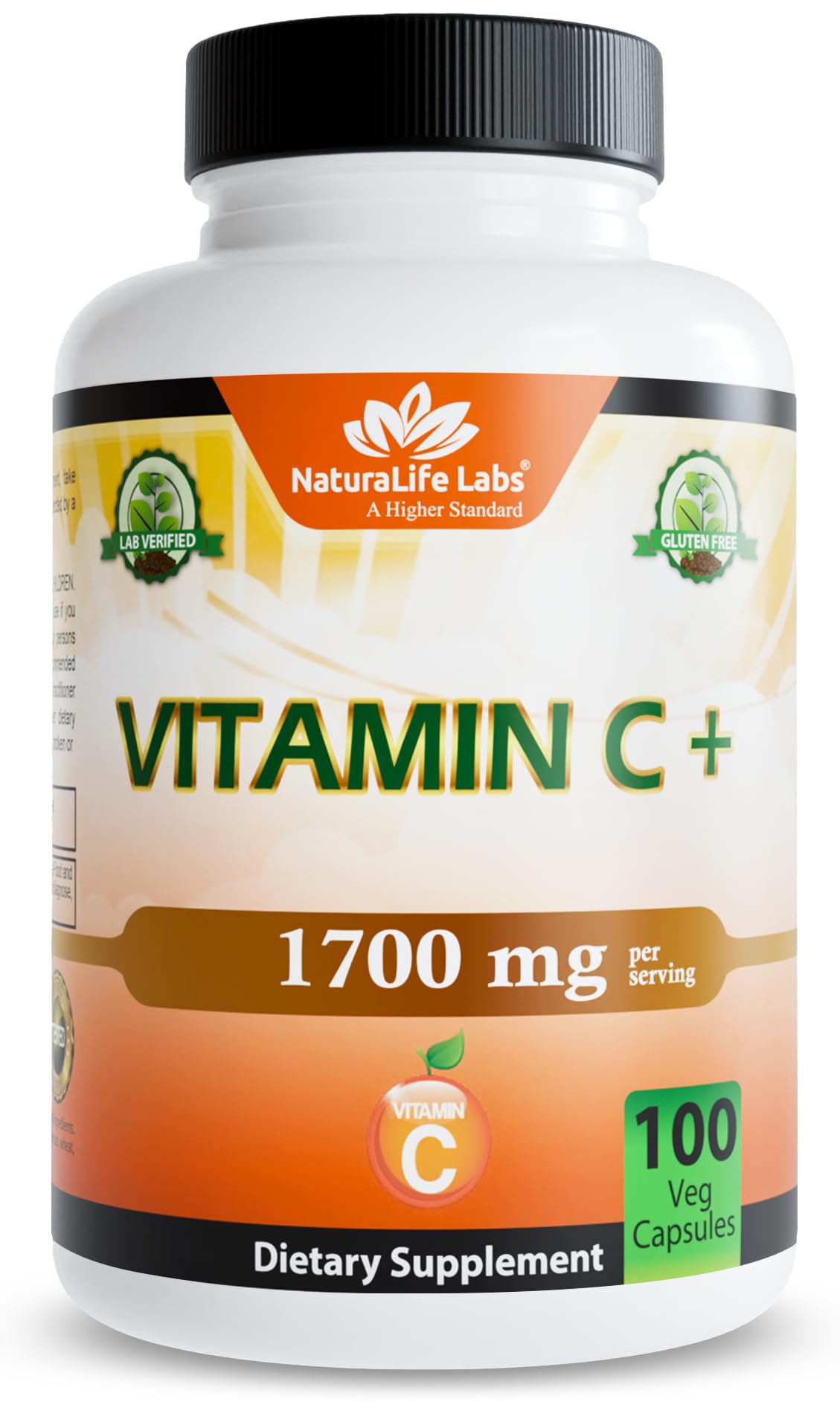 NaturaLife Labs Vitamine C 1700 mg capsules végétales devant un fond blanc