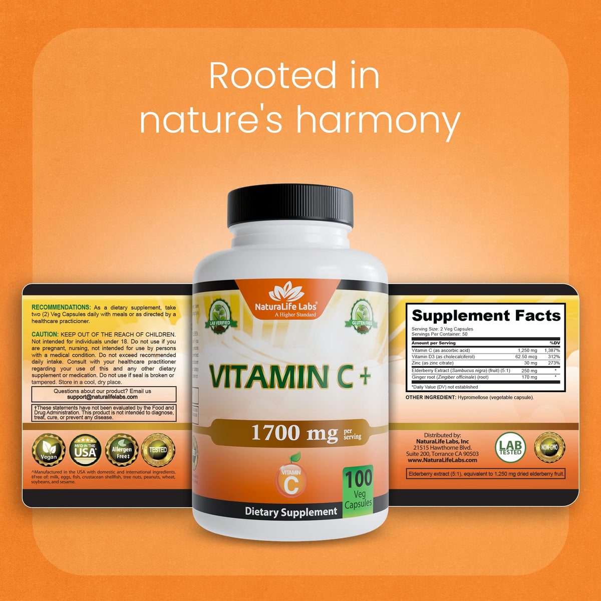 NaturaLife Labs Vitamine C, présentation des capsules sur un fond neutre