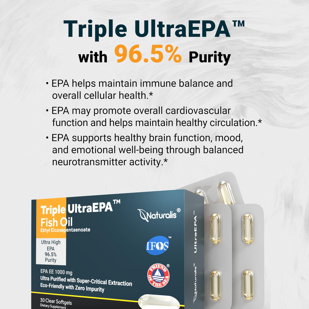 Naturalis UltraEPA 1000mg gélules molles avec une vue d'ensemble