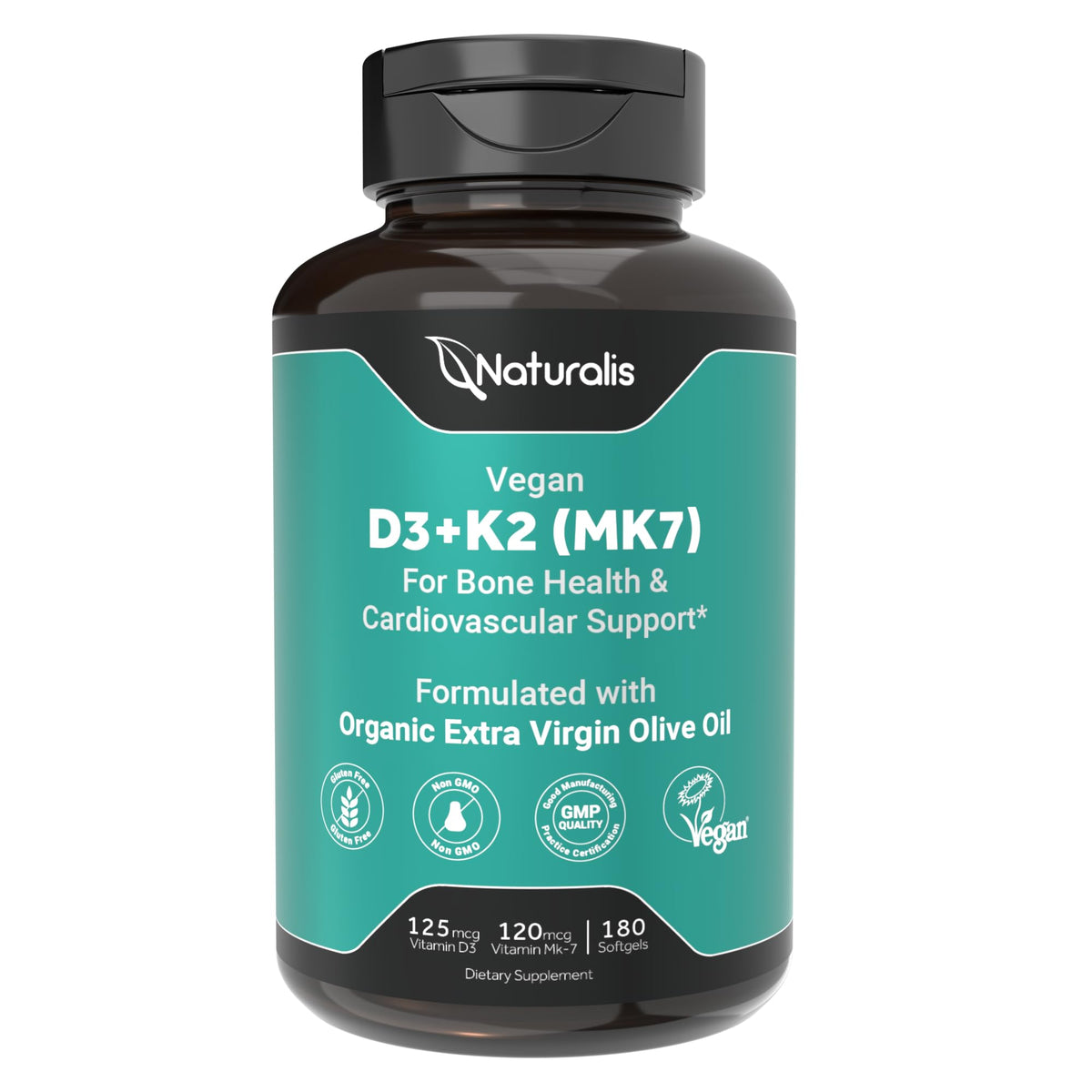 Naturalis Vegan D3K2 180 gélules molles, vue de face