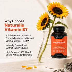 Naturalis Vitamine E 268mg gélules molles avec étiquette visible