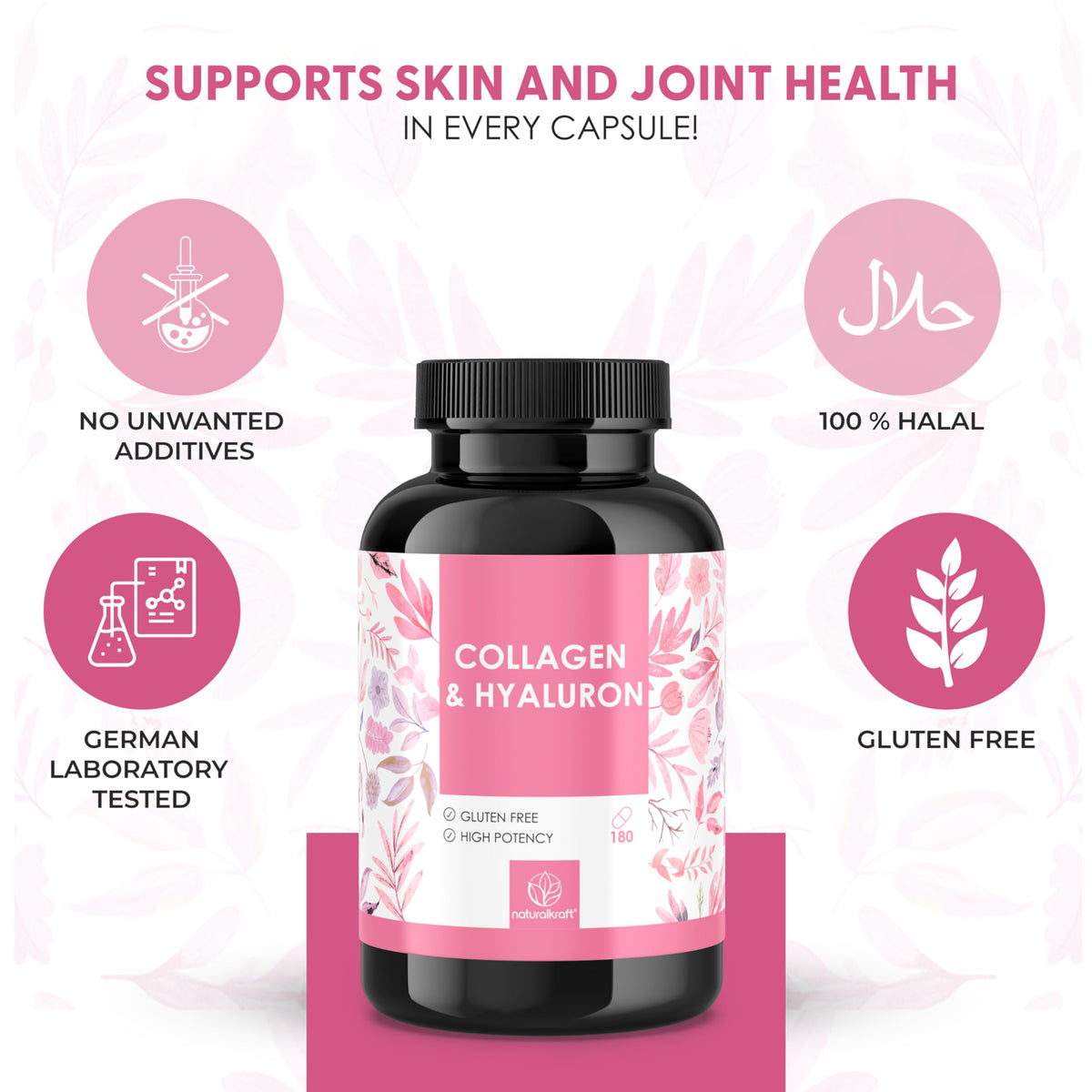 naturalkraft Capsules Collagène & Acide Hyaluronique 180 unités avec étiquette