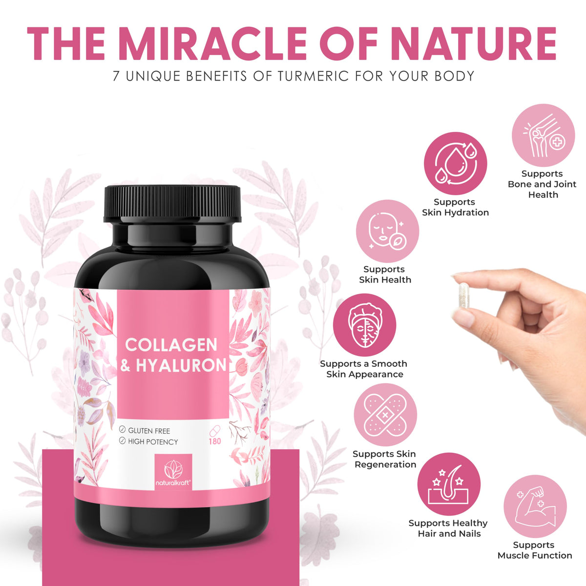 naturalkraft Capsules Collagène & Acide Hyaluronique 180 unités vue de côté