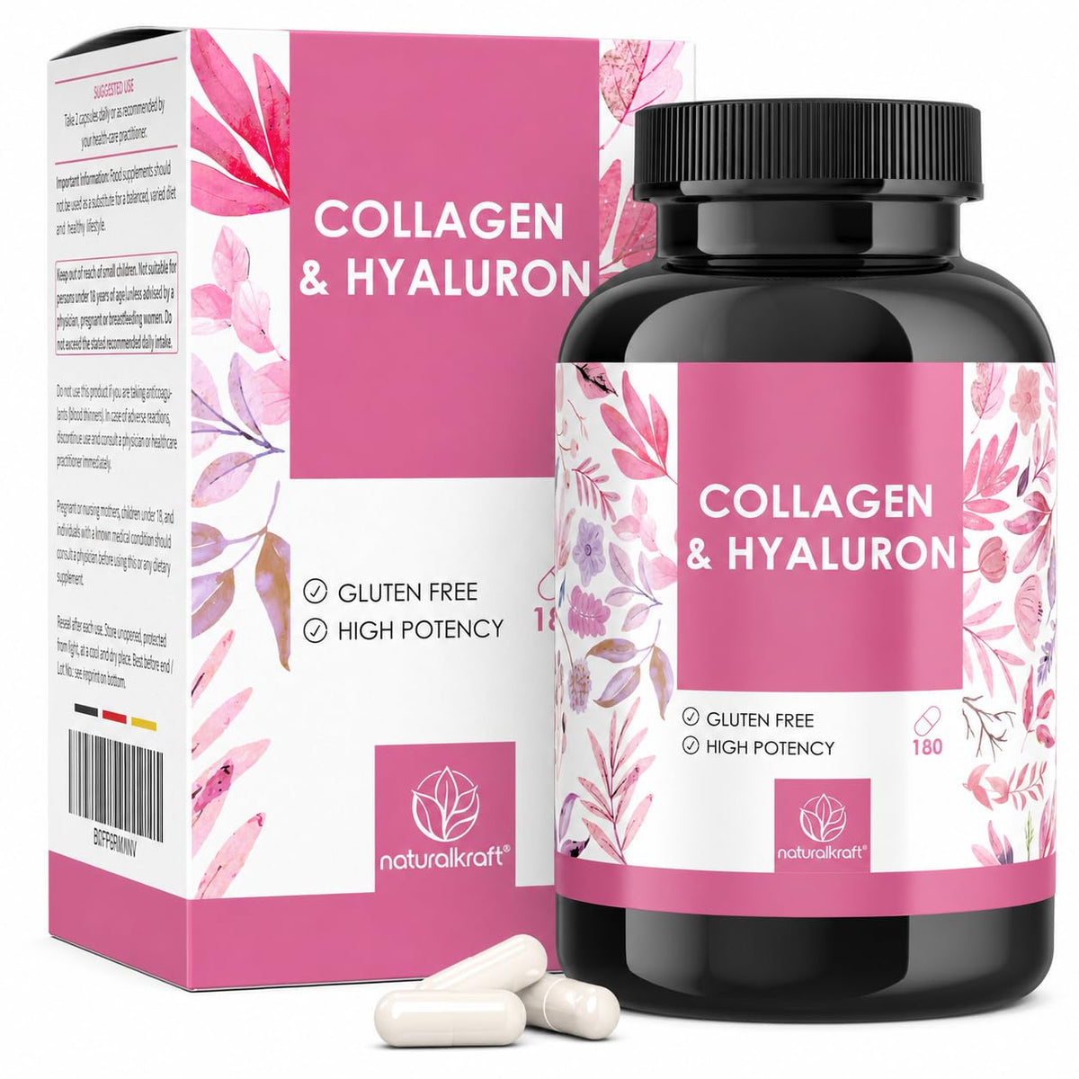 naturalkraft Capsules Collagène & Acide Hyaluronique 180 unités vue de face