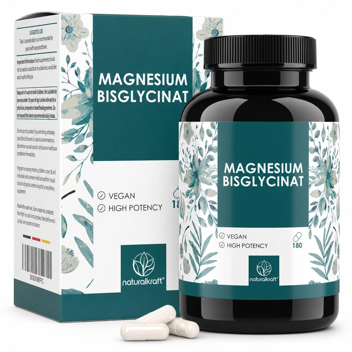 naturalkraft Magnésium Bisglycinate 2400 mg, 180 capsules, vue avant
