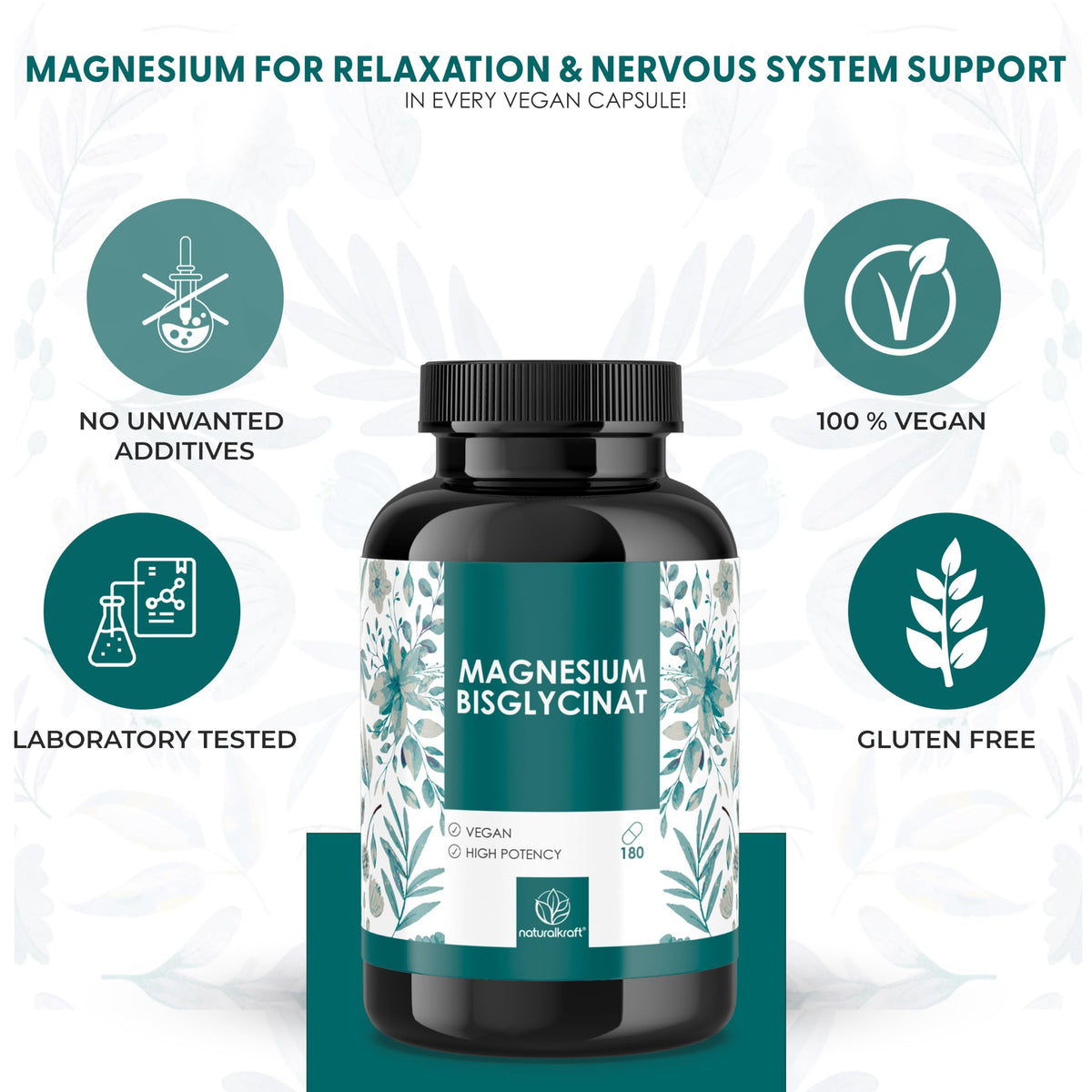 naturalkraft Magnésium Bisglycinate 2400 mg, détails de l'étiquette