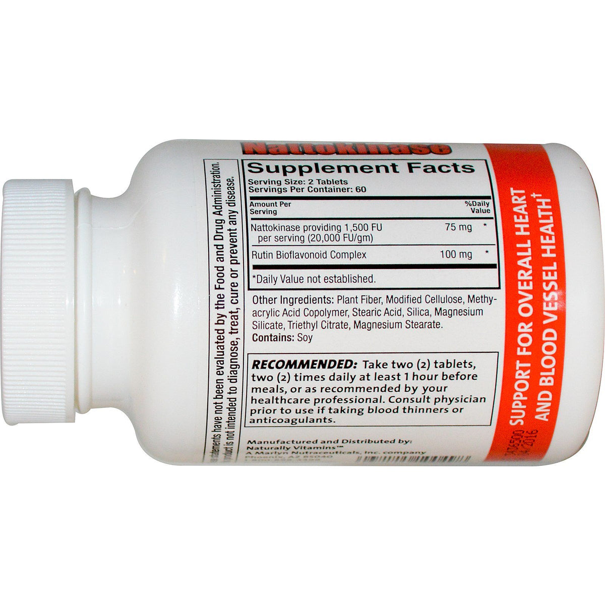 Naturally Vitamins Nattokinase 1500 FU étiquette et contenu