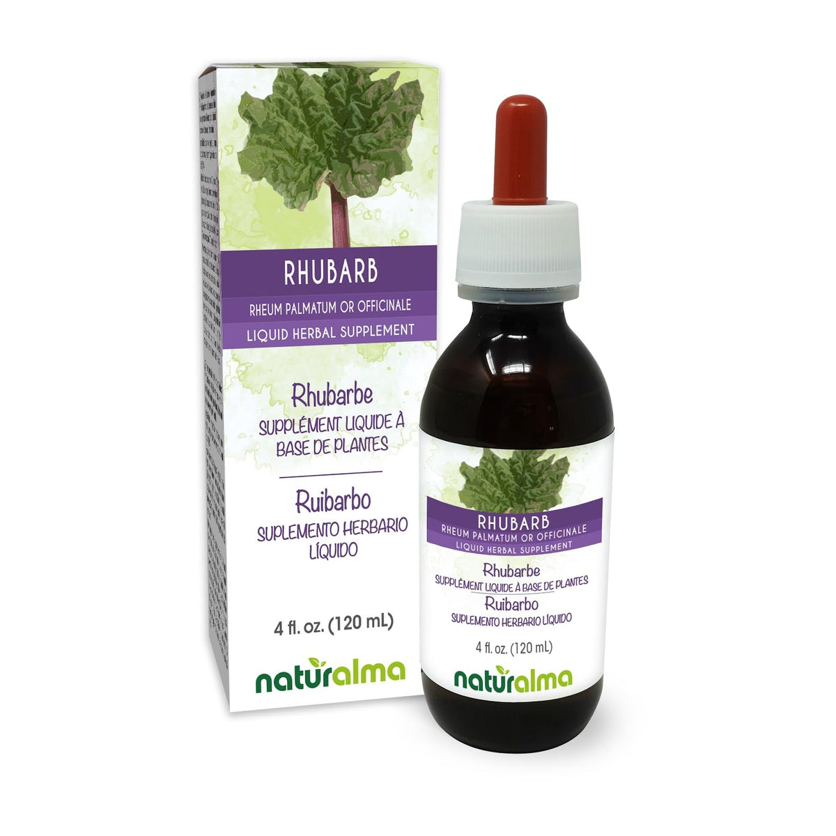 Naturalma teinture de racine de rhubarbe 4 fl oz vue de face