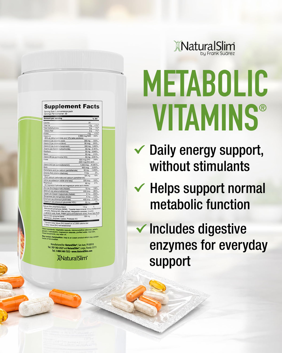 NaturalSlim Compléments Alimentaires Multivitamines ingrédients sur l'emballage