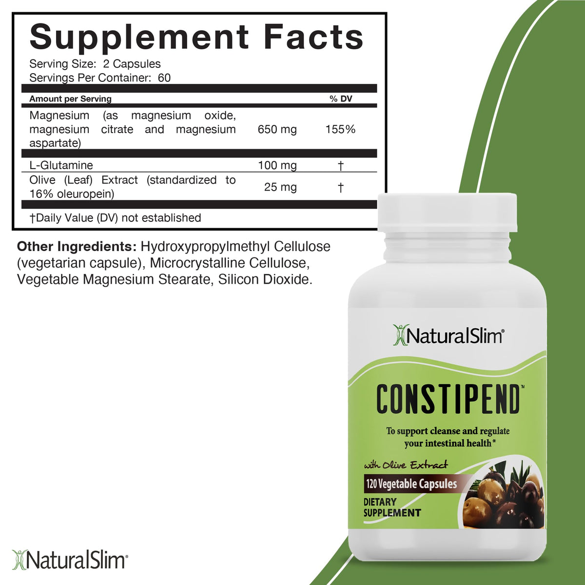 NaturalSlim Constipend capsules végétales sur une surface blanche
