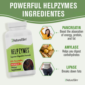 NaturalSlim Helpzymes 100 capsules avec un verre d'eau