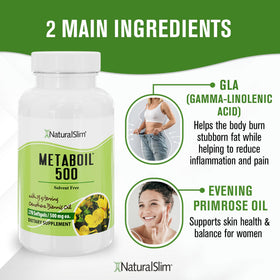 NaturalSlim Huile de Onagre 1500mg sur une table avec des ingrédients naturels
