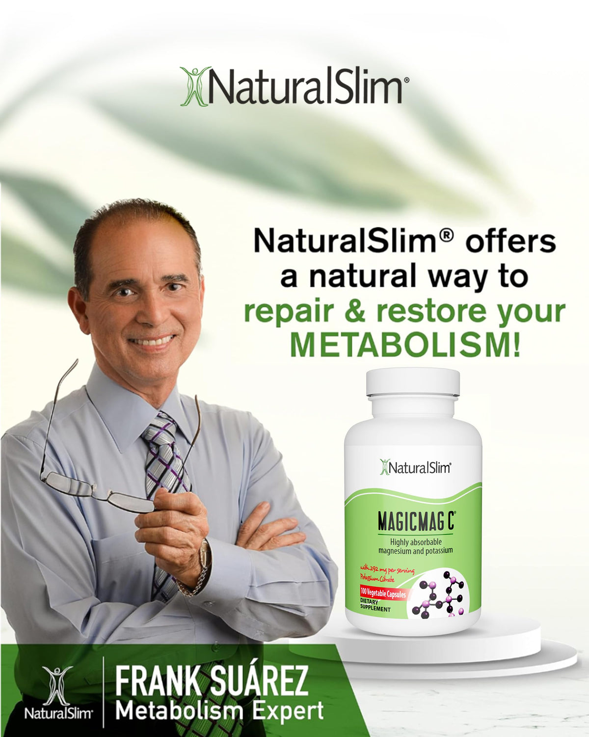 NaturalSlim MagicMag C 100 capsules avec un verre d'eau