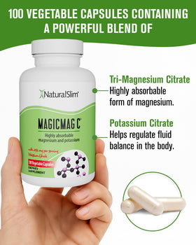 NaturalSlim MagicMag C capsules avec un verre d'eau