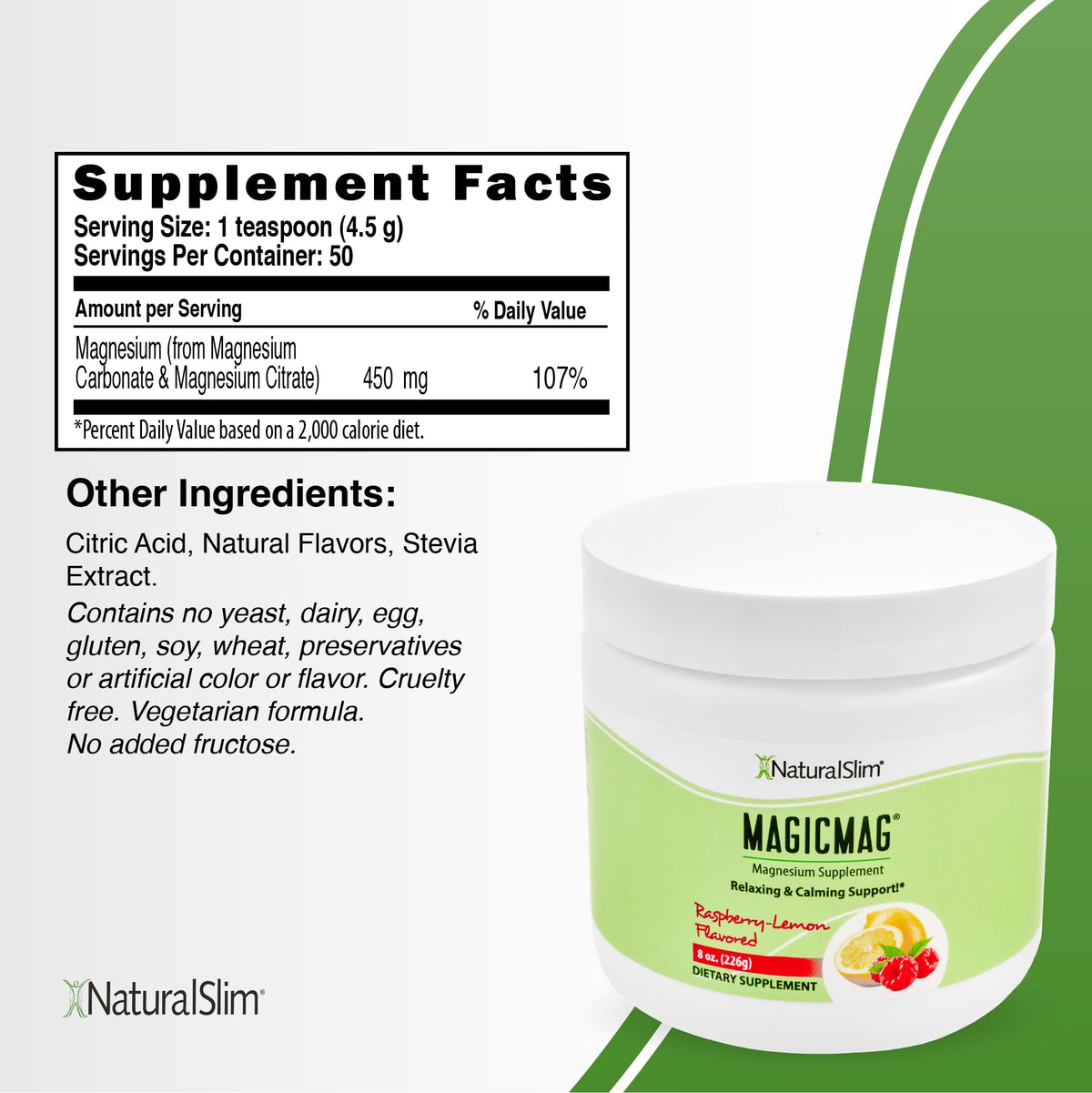 NaturalSlim MagicMag Poudre de Citrate de Magnésium 8 oz, Framboise Citron, vue arrière