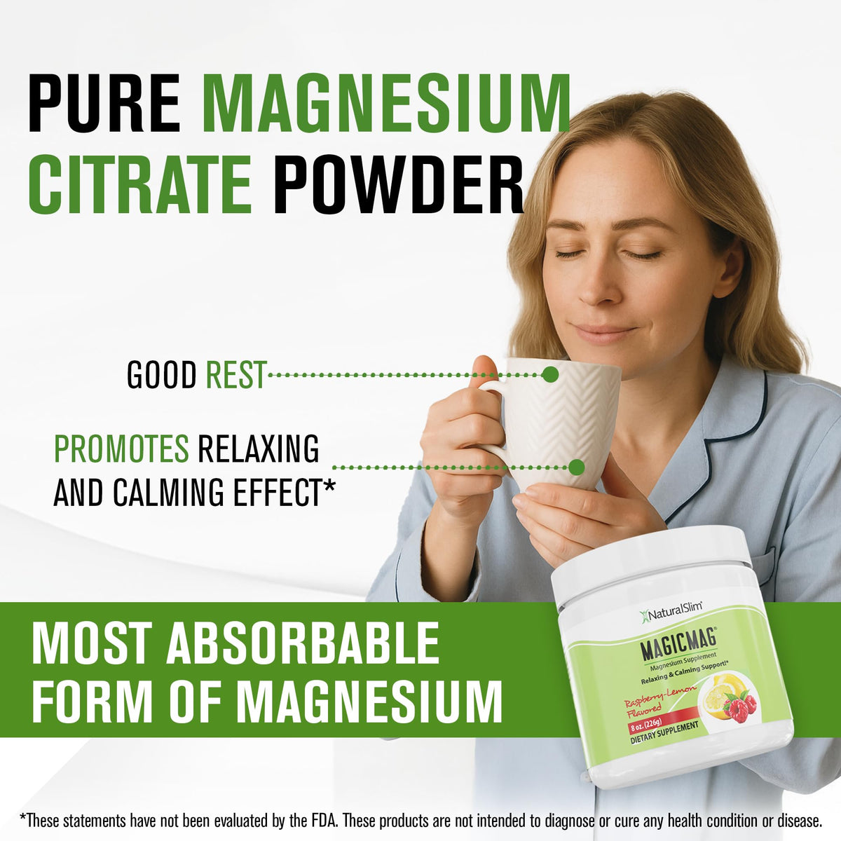 NaturalSlim MagicMag Poudre de Citrate de Magnésium 8 oz, Framboise Citron, mélange dans un verre
