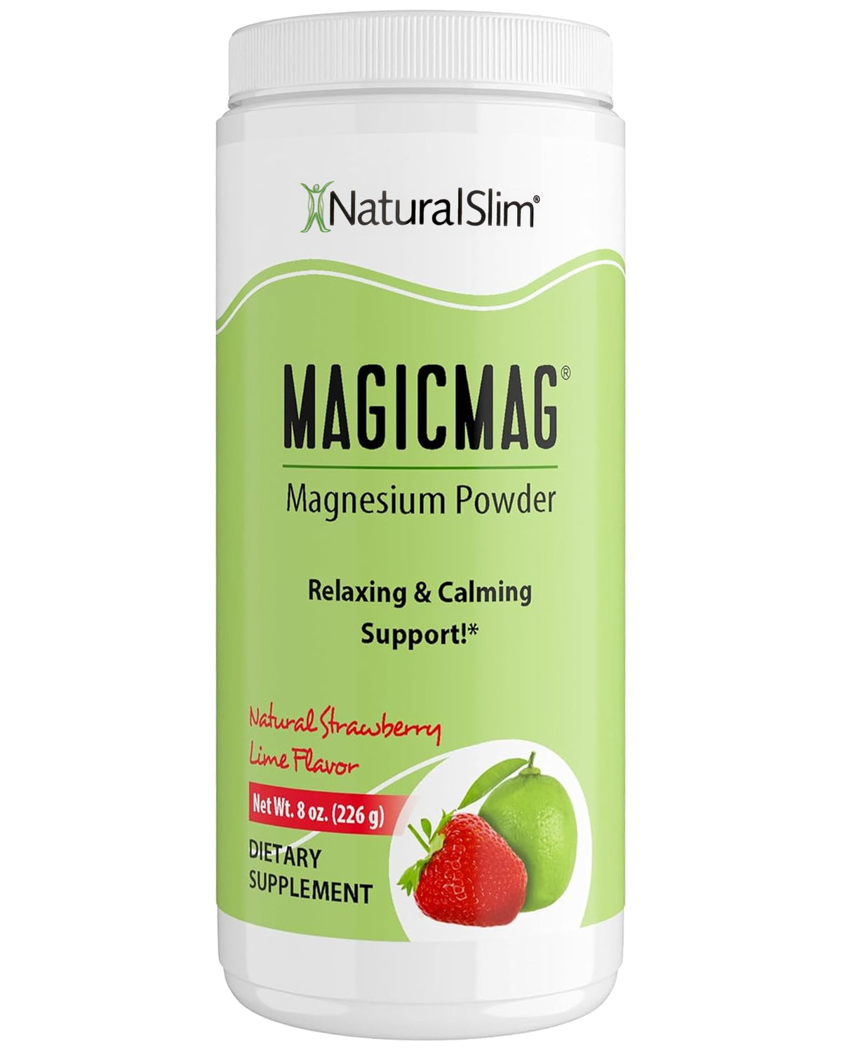 NaturalSlim MagicMag Poudre de Magnésium Citrate 272g saveur fraise citron vert vue de face