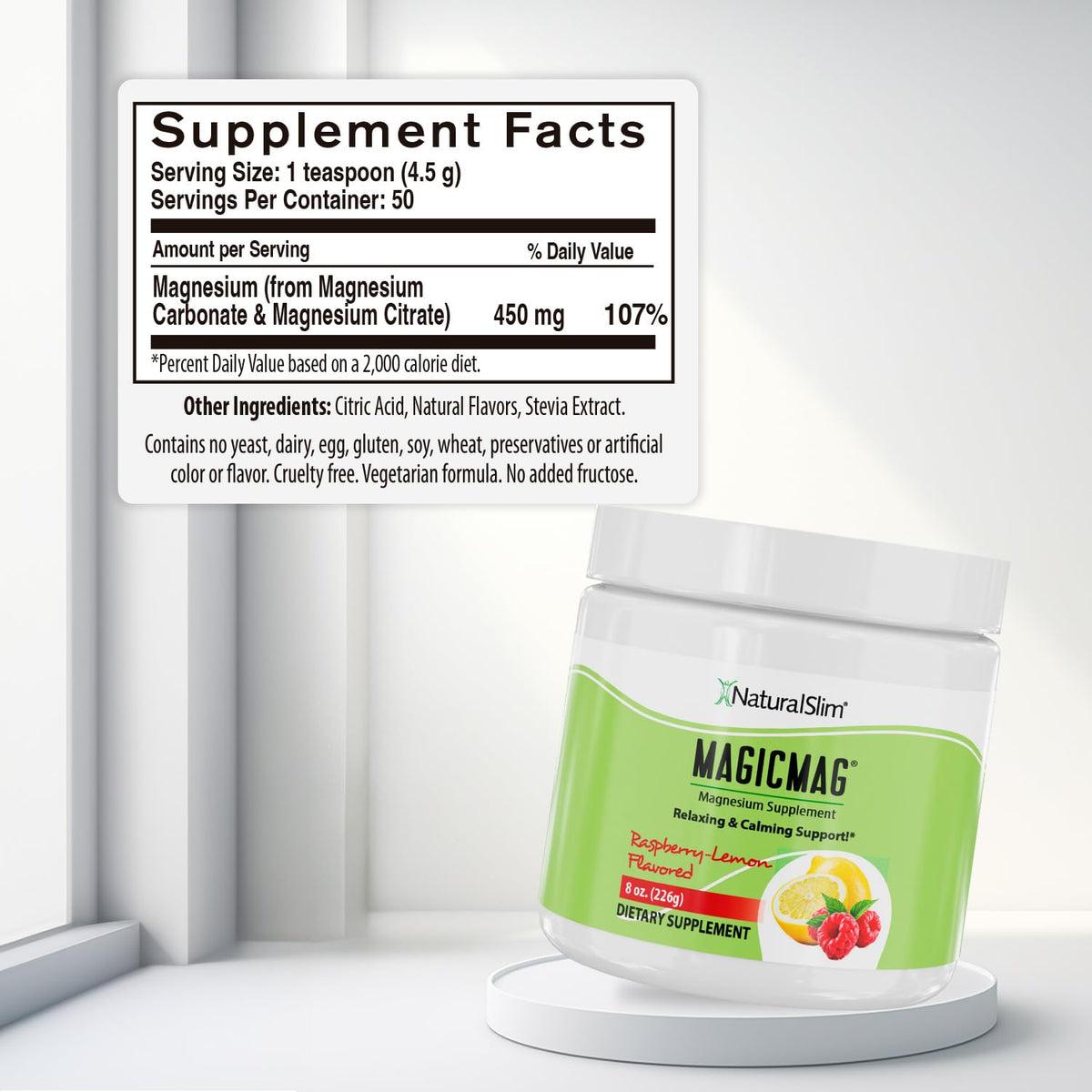 NaturalSlim MagicMag Poudre de Magnésium Citrate 281g Saveur Framboise Citron emballage