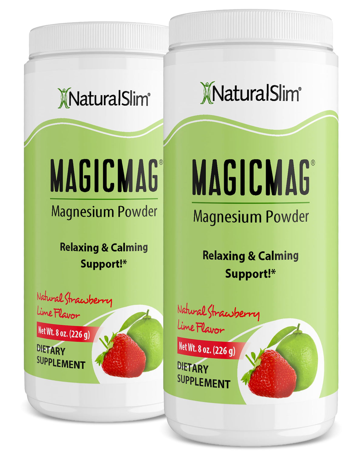 NaturalSlim MagicMag Poudre de Magnésium Citrate Fraise Citron Vert 2x227g vue de face