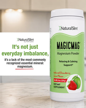 NaturalSlim MagicMag Poudre de Magnésium Citrate Fraise Citron Vert avec d'autres compléments alimentaires