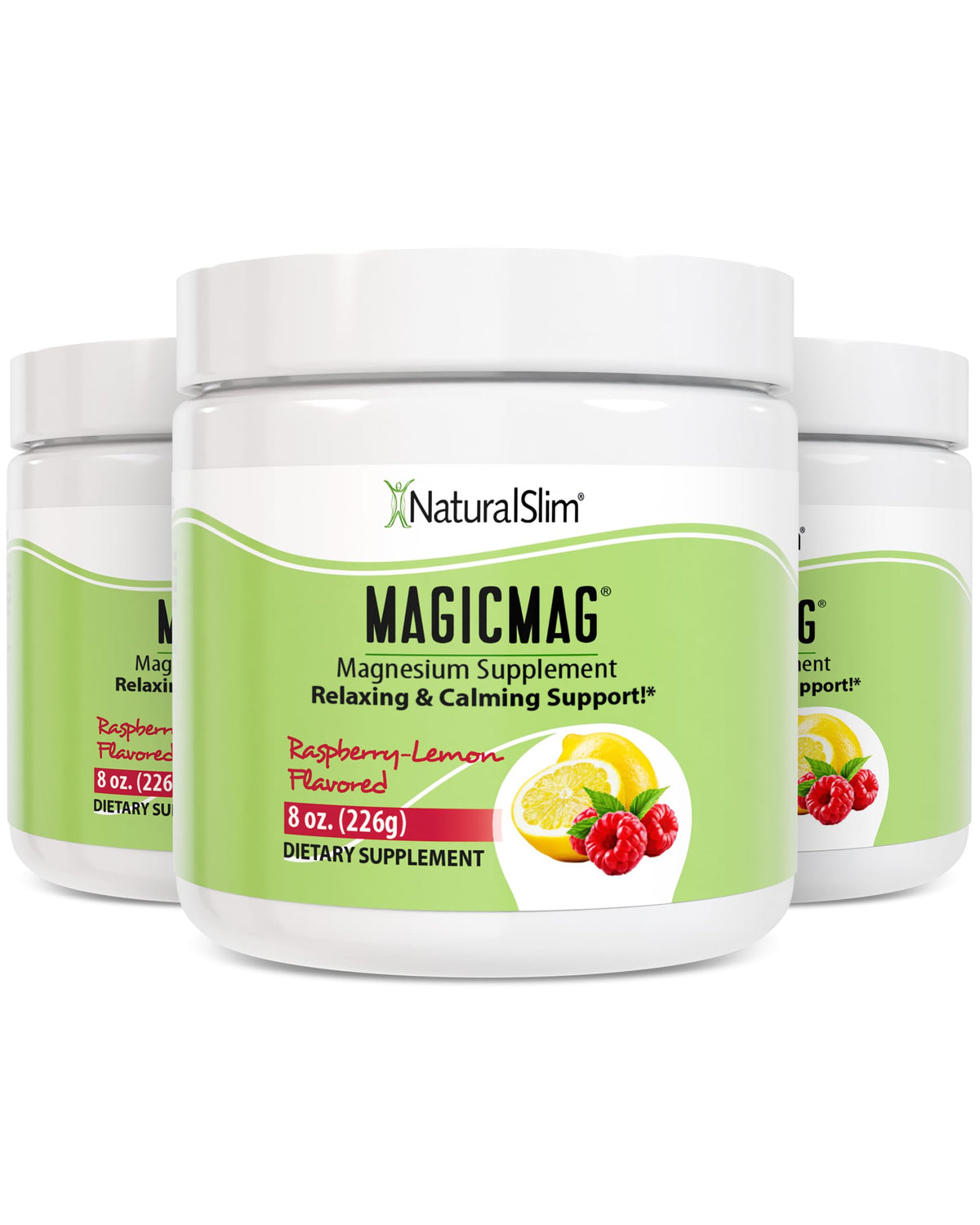 NaturalSlim MagicMag Poudre de Magnésium Citrate Framboise Citron vue avant
