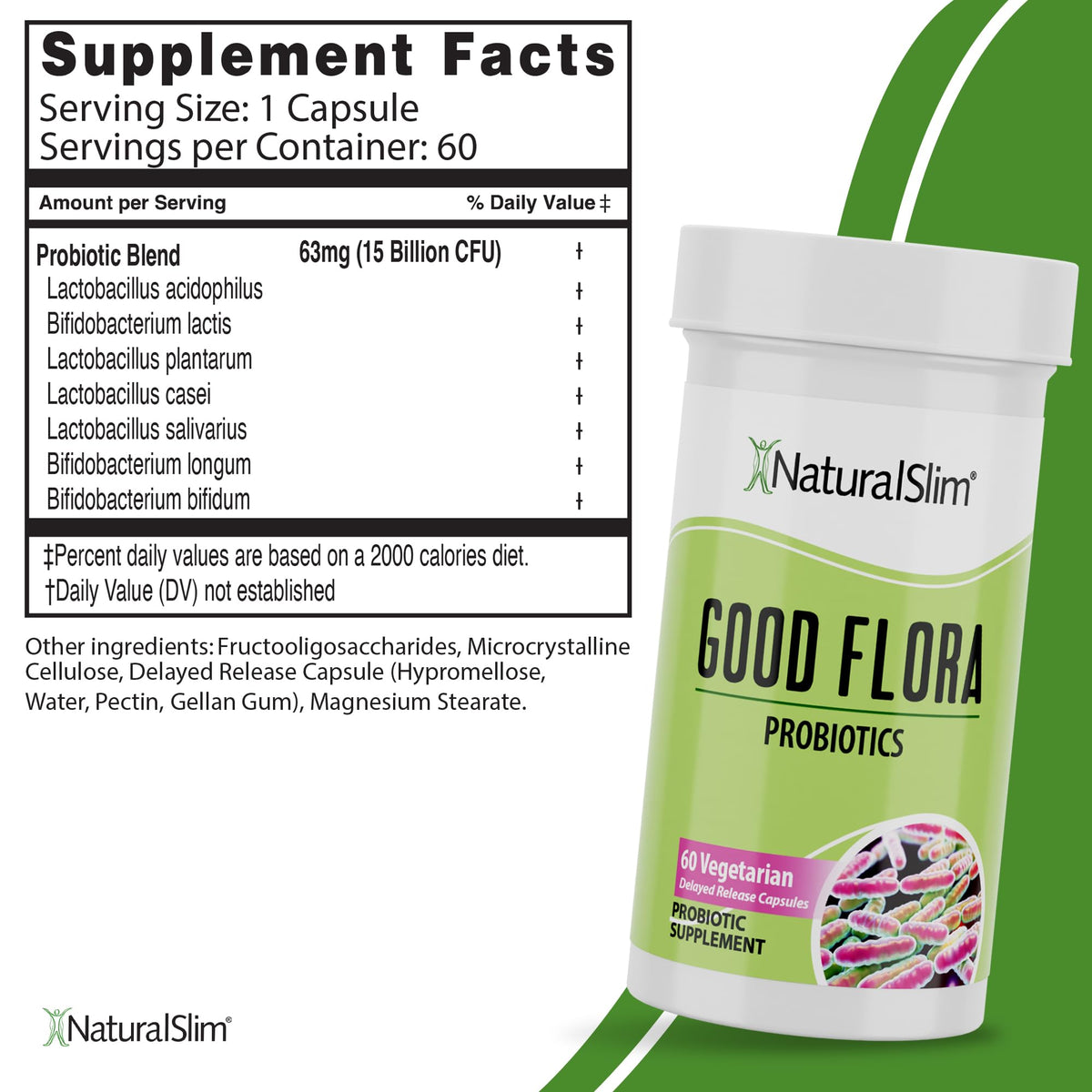 NaturalSlim Probiotic Formule Douce, capsules végétariennes sur fond blanc