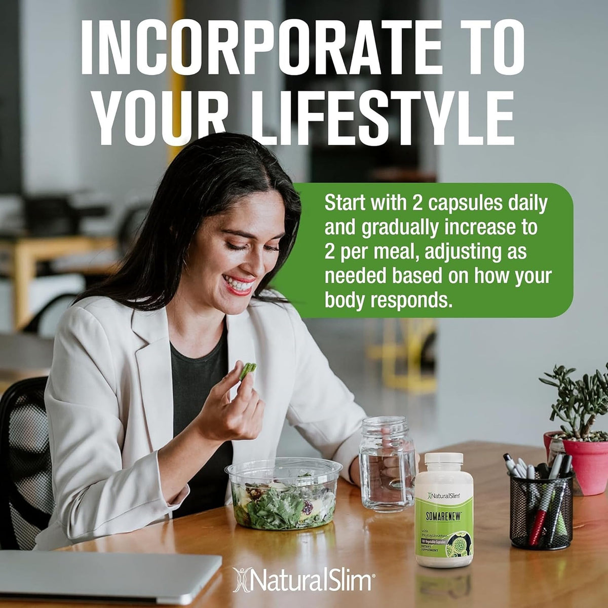 NaturalSlim Somarenew 180 capsules végétales prise avec de l'eau