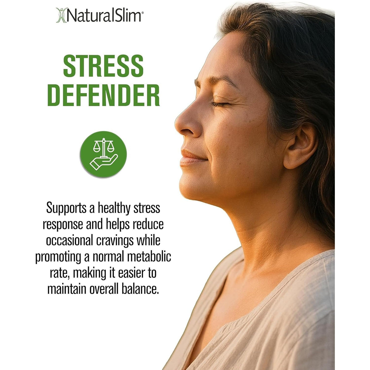 NaturalSlim Stress Defender, gélules sur une table avec des plantes