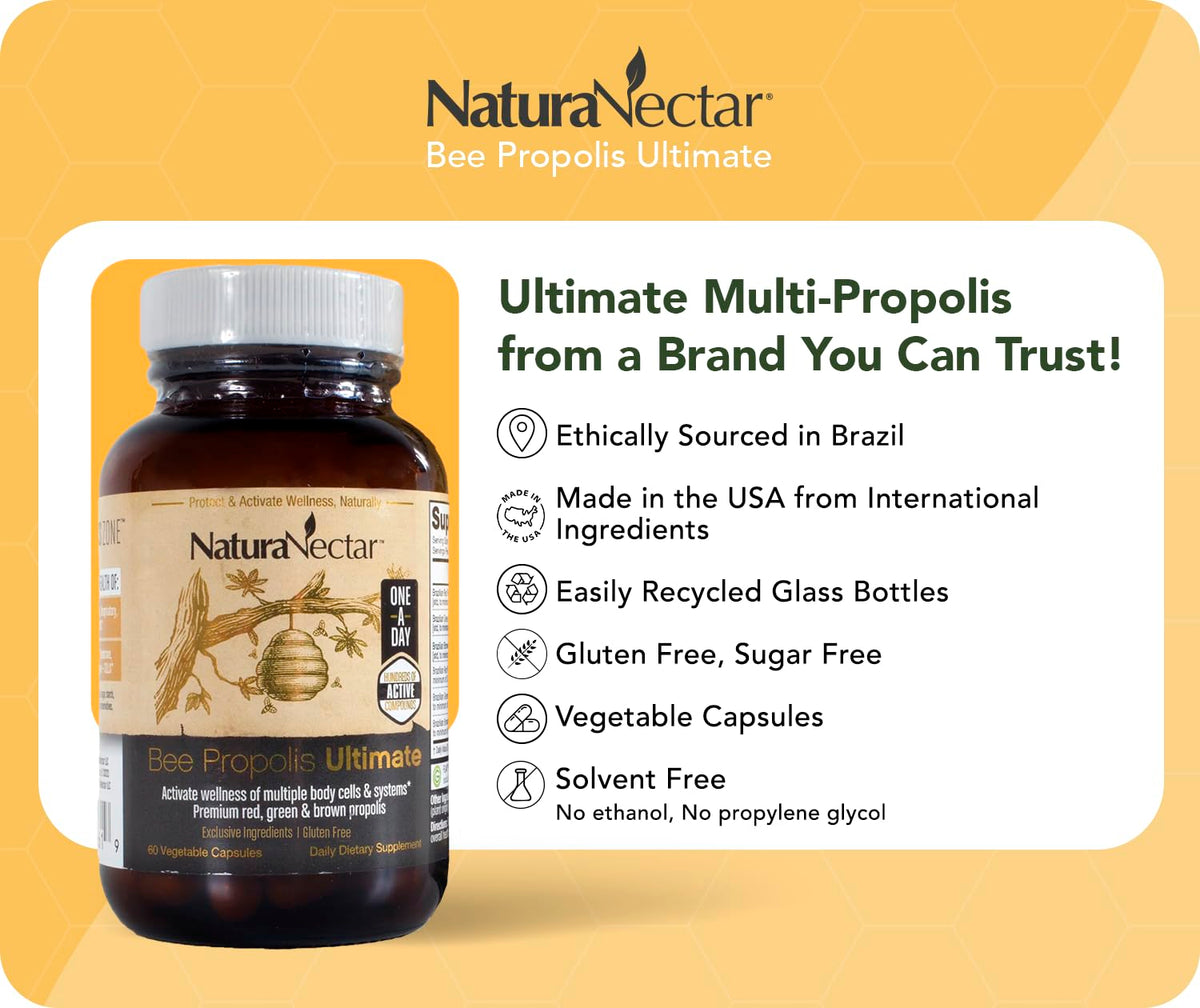 NaturaNectar capsules de propolis sur un fond naturel