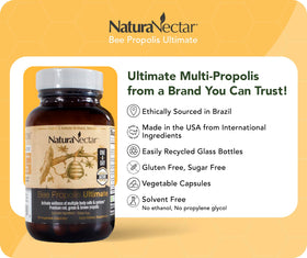 NaturaNectar capsules de propolis sur un fond naturel