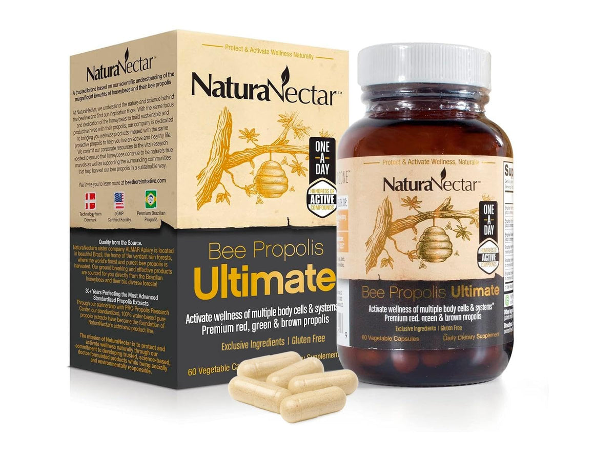 NaturaNectar capsules de propolis vue de face avec emballage