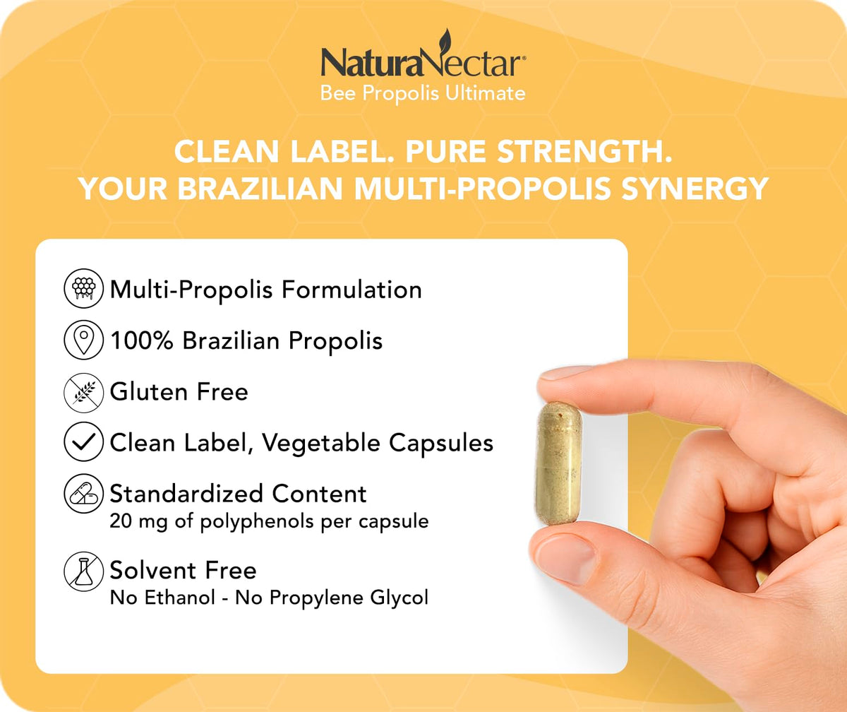 NaturaNectar capsules de propolis vue latérale montrant le dosage