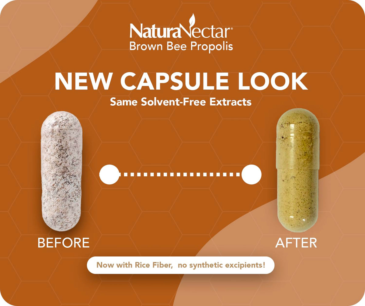 NaturaNectar Propolis Brun Brésilien capsules sur une table en bois