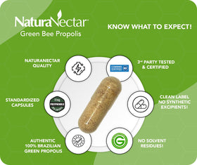 NaturaNectar Propolis Verte gélules ouvertes montrant contenu