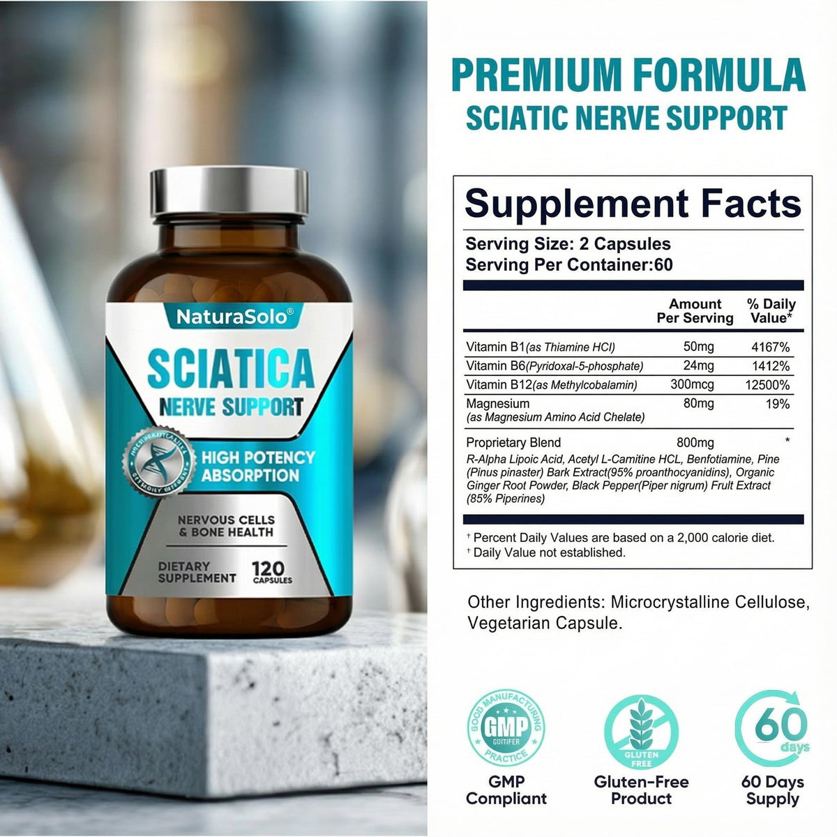 NaturaSolo Soutien Nerveux 120 Capsules en gros plan sur le flacon