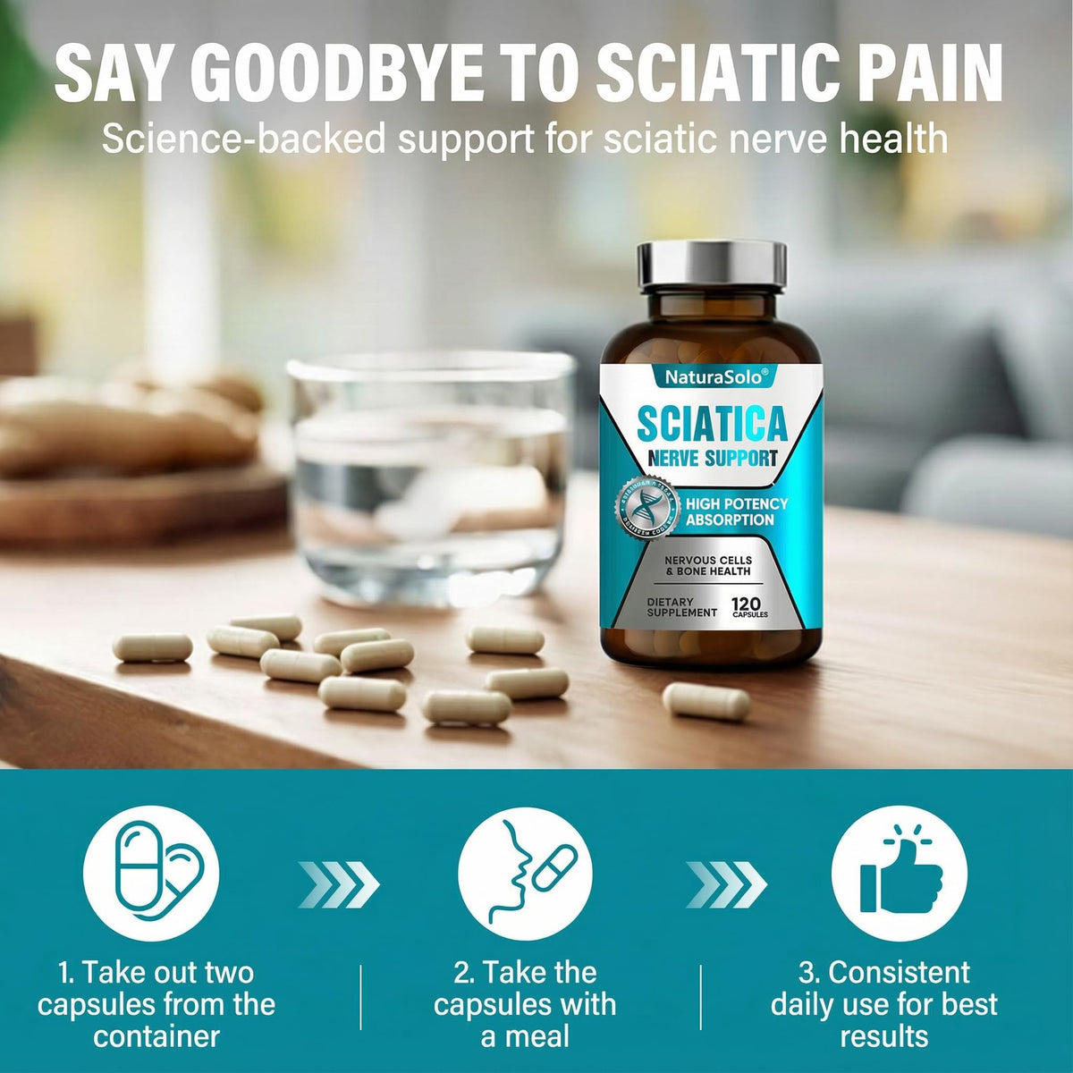 NaturaSolo Soutien Nerveux 120 Capsules sur une table avec des légumes
