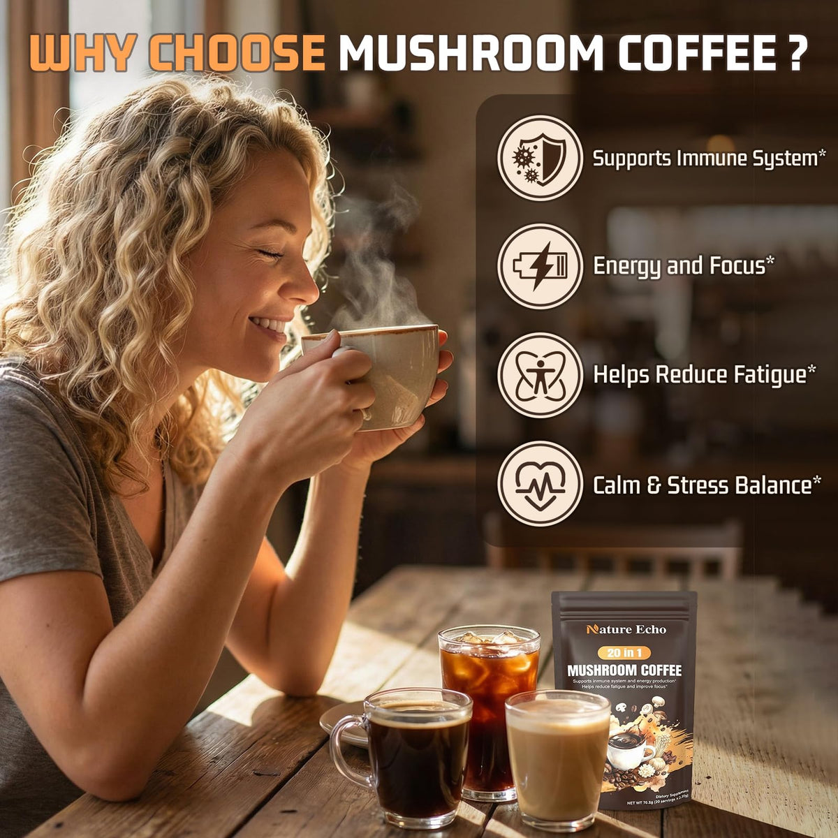 Nature Echo Café aux Champignons avec des accessoires de café