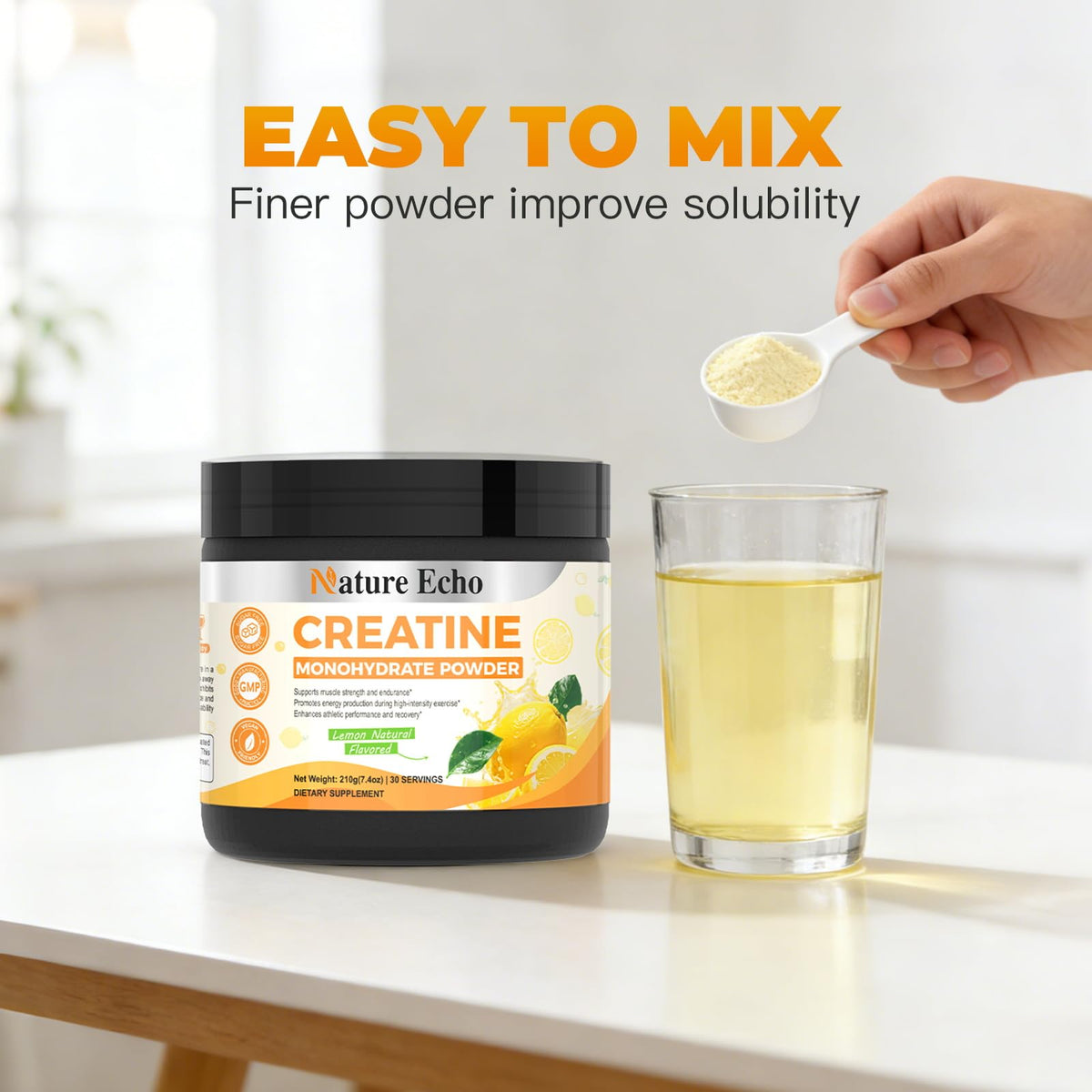 Nature Echo créatine monohydrate poudre citron cuillère incluse