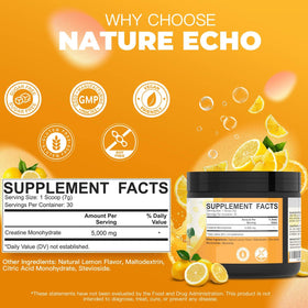 Nature Echo créatine monohydrate poudre citron mélange dans un verre d'eau