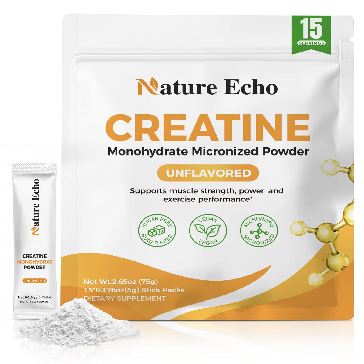 Nature Echo créatine monohydrate sachets prêts à l'emploi de 5g
