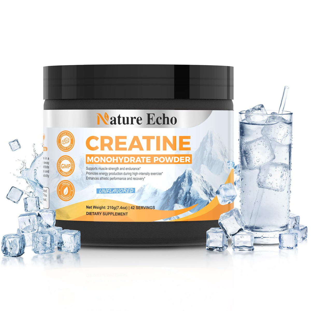 Nature Echo Poudre de Créatine Monohydrate Non Aromatisée 281g vue de face