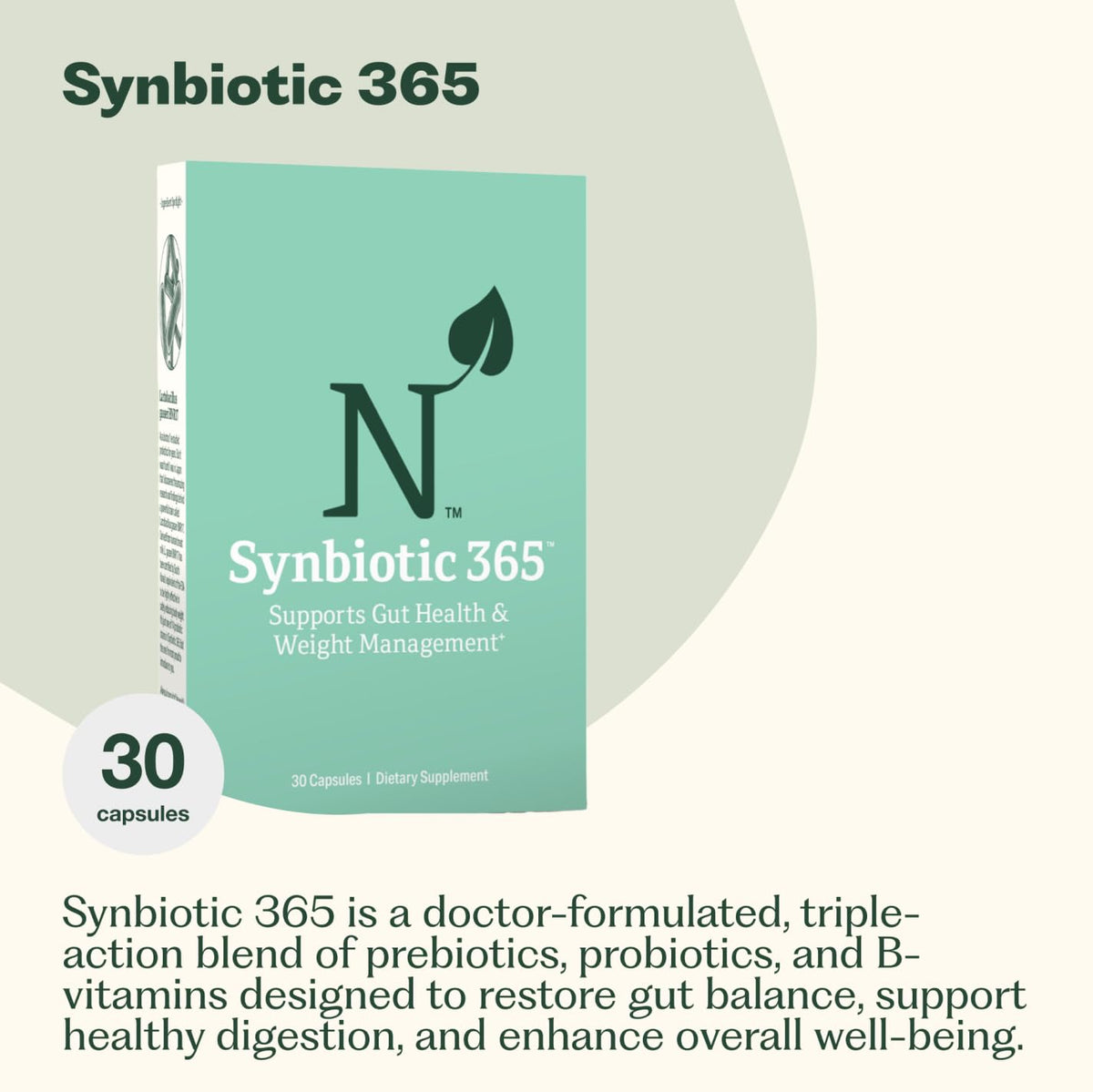 Nature M.D. Synbiotic 365 boîte avec étiquette et informations