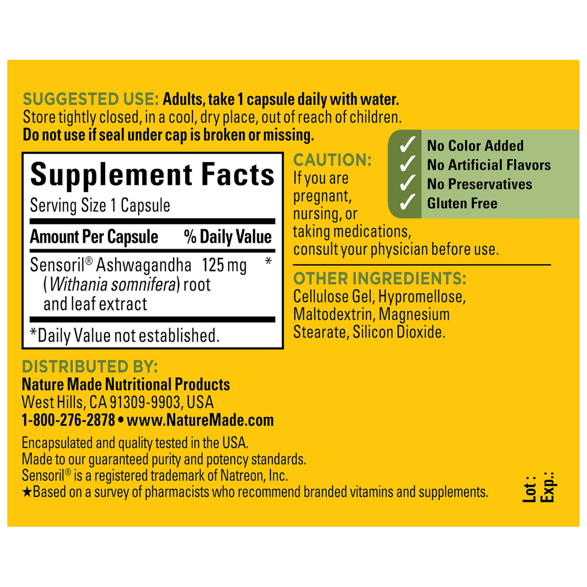 Nature Made Ashwagandha 125 mg capsules ouvertes