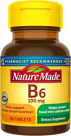 Nature Made B6 100 mg comprimés vue avant du flacon