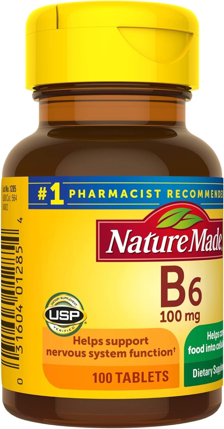 Nature Made B6 comprimés sur une table avec lumière naturelle