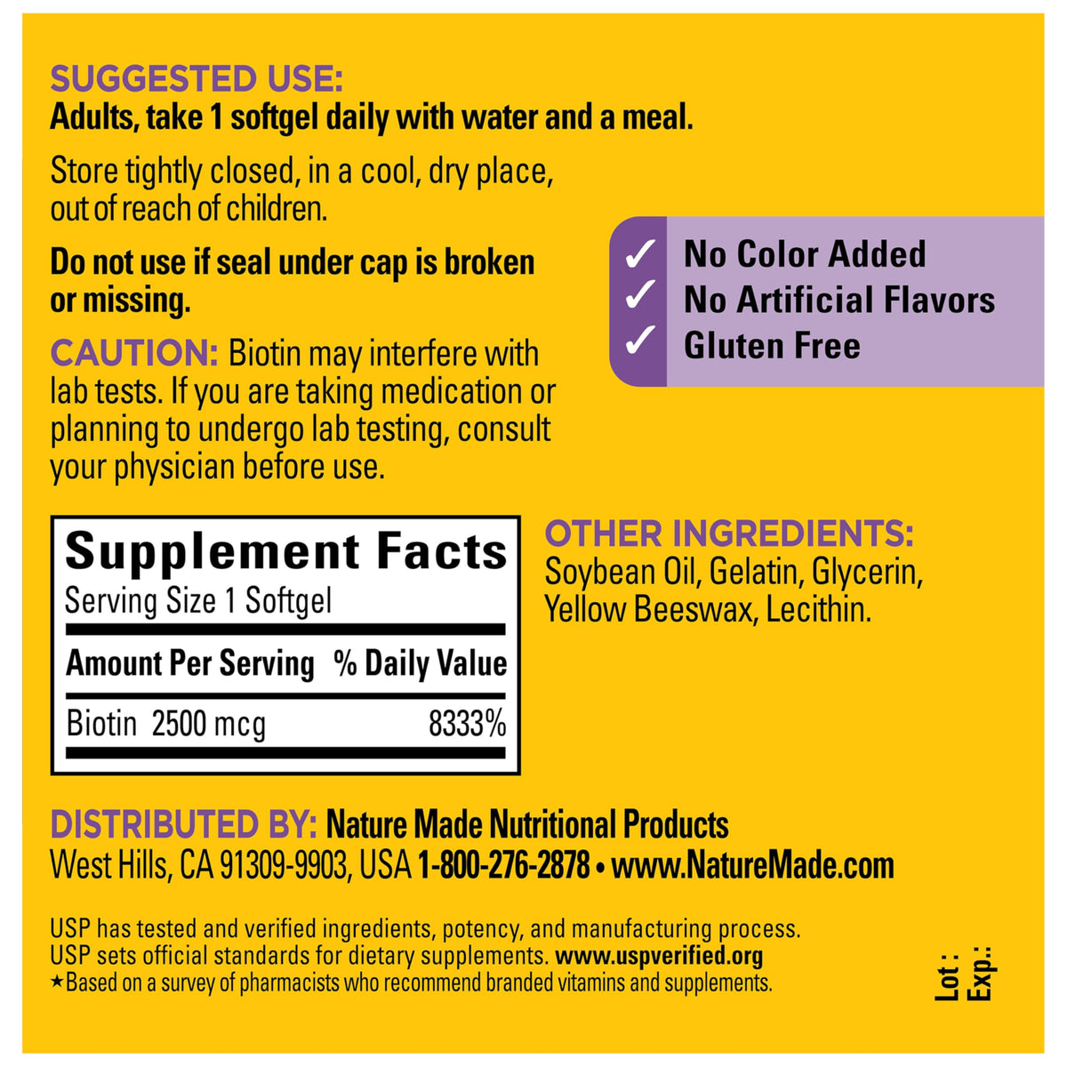 Nature Made Biotin gélules sur une table