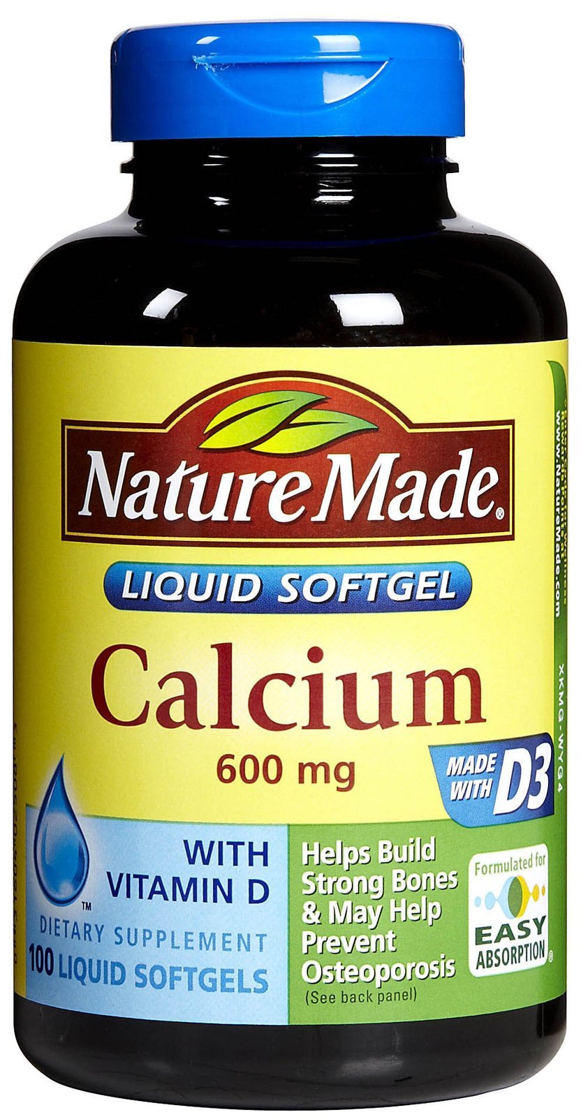 Nature Made Calcium 600 mg gélules souples, vue avant avec emballage