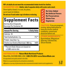 Nature Made Choline 800 mg capsules avec un verre d'eau