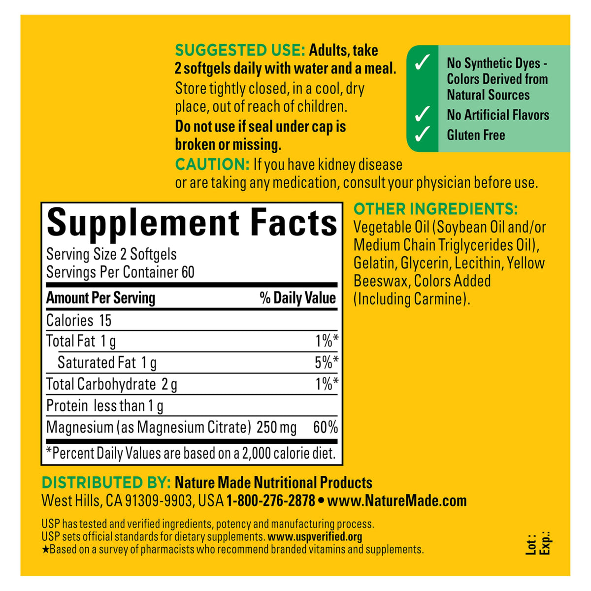 Nature Made Citrate de Magnésium 250 mg gélules molles dans l'emballage