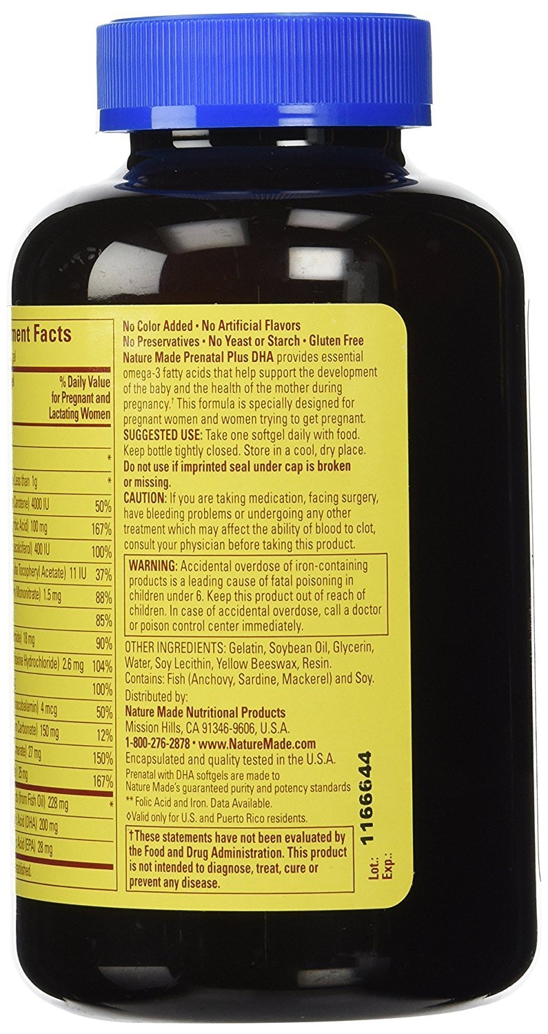 Nature Made Compléments Prénatals Multi DHA 200mg gélules arrière